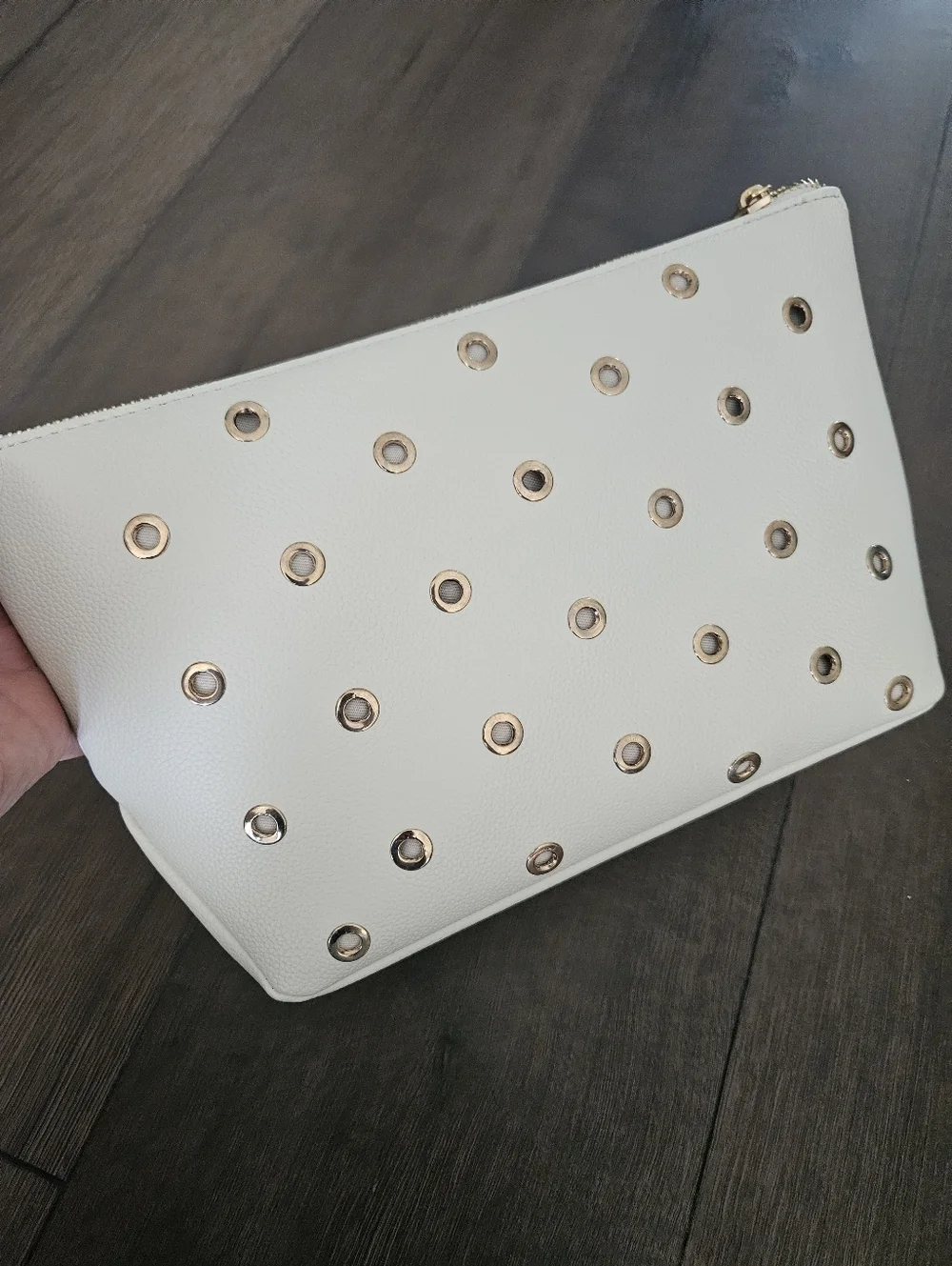 NWT Rachel Zoe Cream Cosmetic Pouch with Gold Grommets